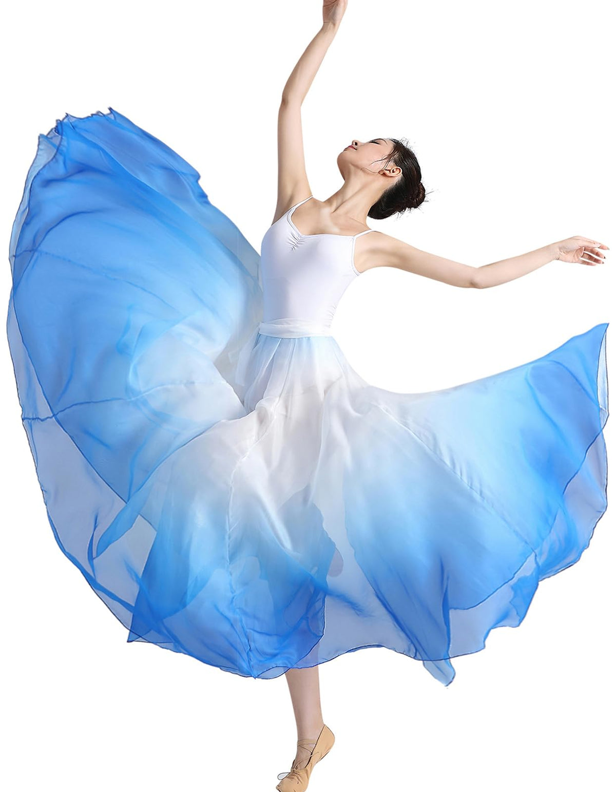 Women's Lyrical Dance Skirt Gradient Color Chiffon Long Swing Sheer Wrap Skirts for Modern Ballet Performance