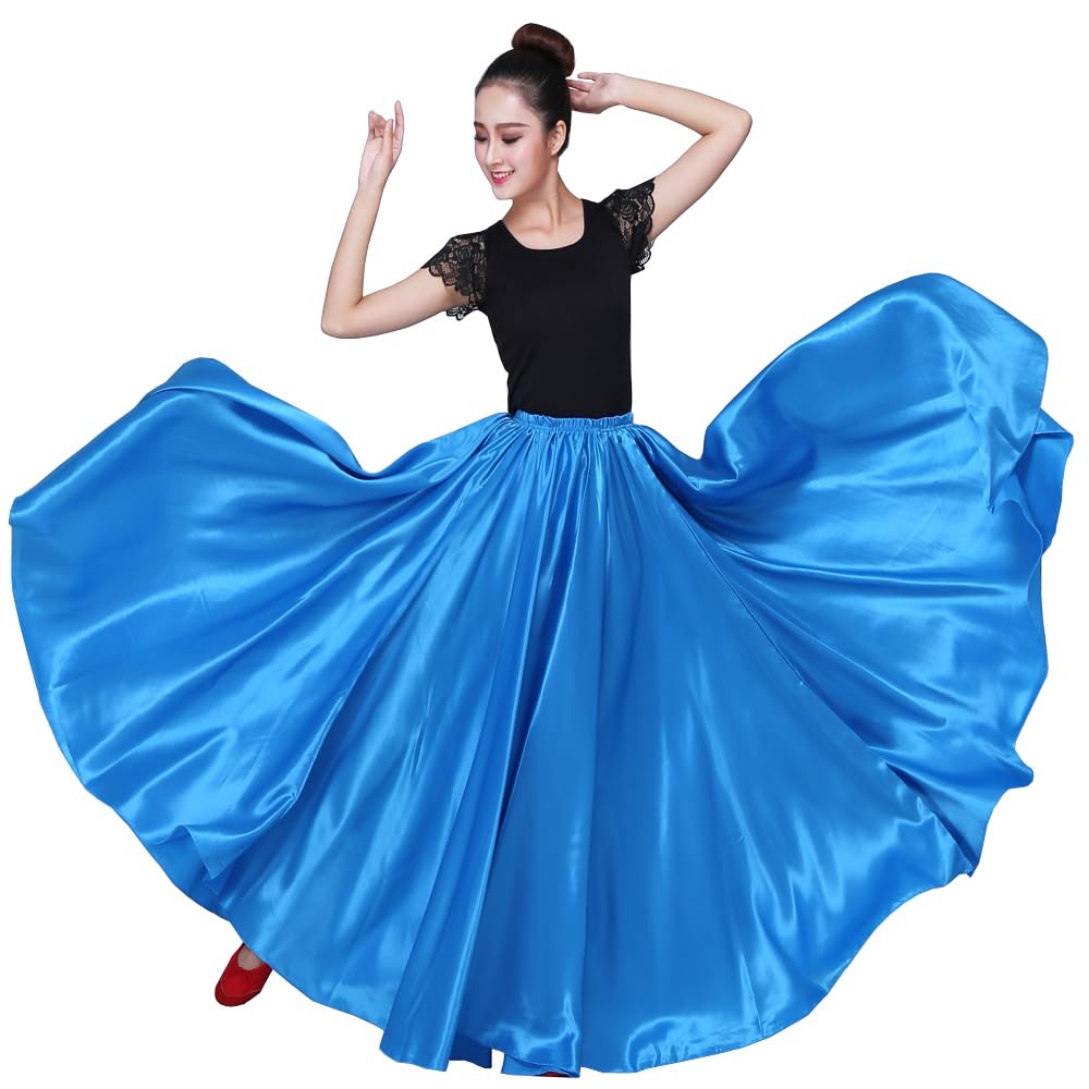 Women 38" Long Satin Full Shiny Maxi Skirt - Perfect for Latin, Belly Dance Performance Cosplay Show Party & Travel