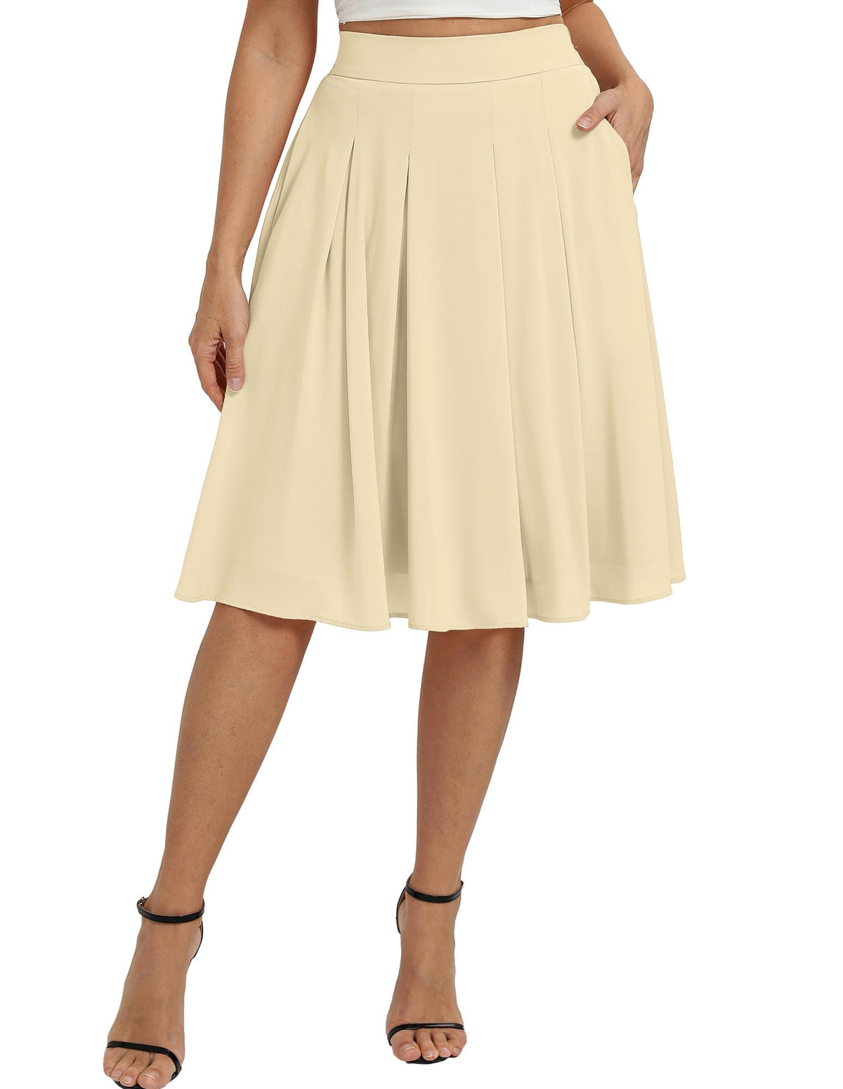 Belle Poque Women Pleated A Line Skirt Below Knee Length