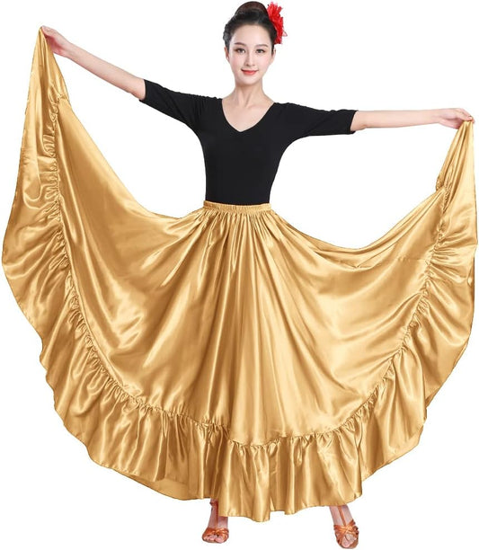 SANCAN Ruffle Long Full Folklorico Mexican Bomba y Plena Dance Skirt for Women