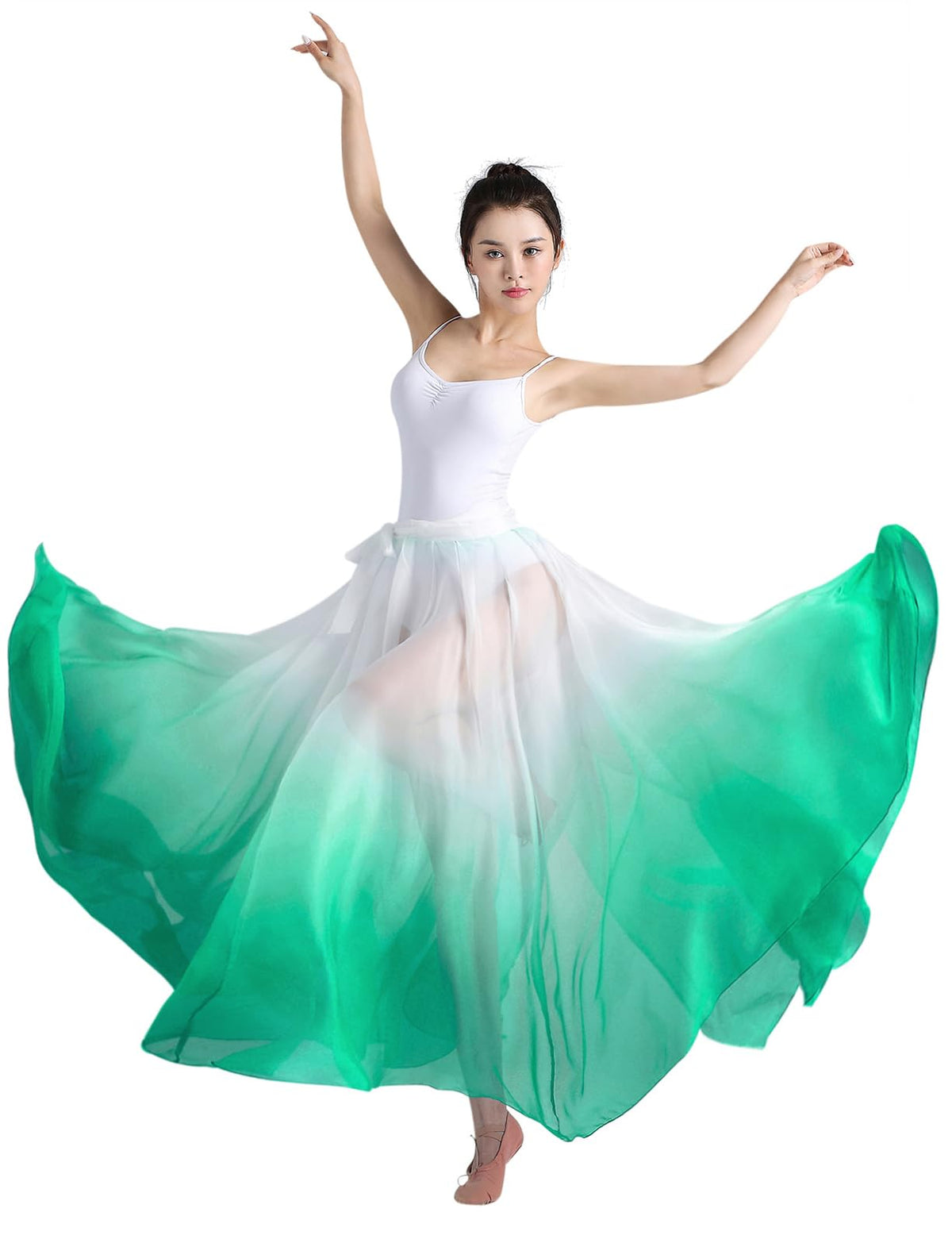 Z&X Women's Lyrical Dance Skirt Gradient Color Chiffon Long Swing Sheer Wrap Skirts for Modern Ballet Performance