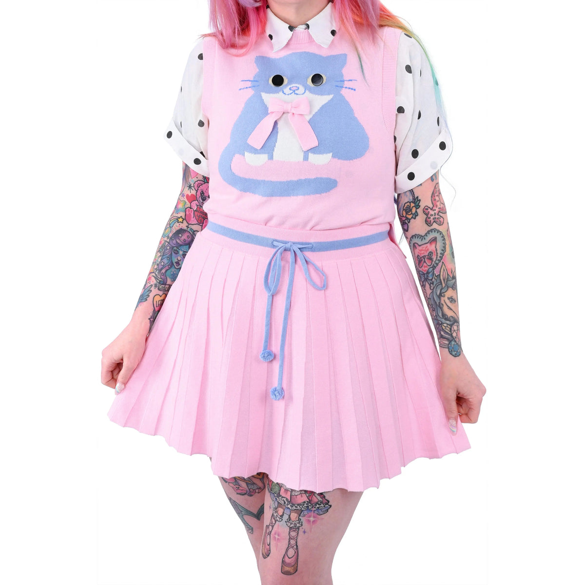 Kitty Knit Pleated Skort