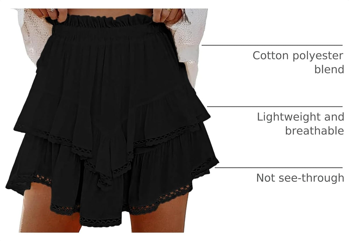 Lepunuo Boho Shorts for Women High Waisted Ruffle Tiered Flowy Skirts with Shorts Underneath Western Skorts