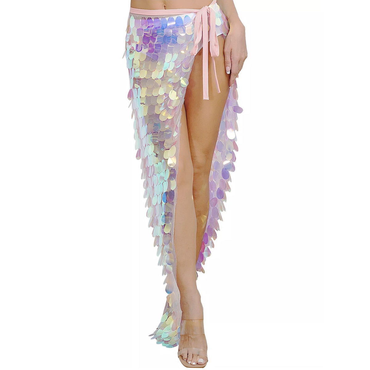 Shiny Sequins Skirt Belly Dance Hip Scarf for Women, Triangle Dancing Wrap Skirt Festival Performance Party Costume