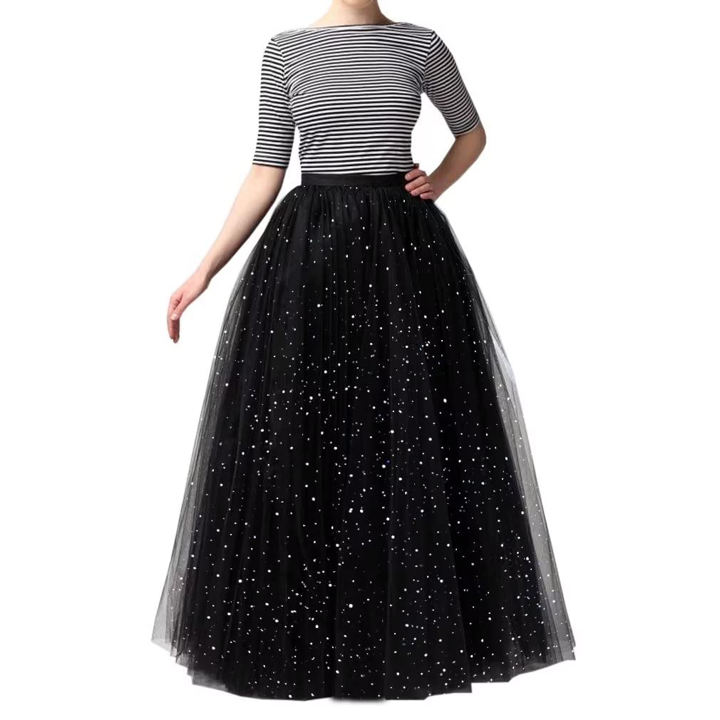 WDPL Wedding Planning A-line Maxi Long Tulle Skirt for Women Foor Length Evening Party Skirts