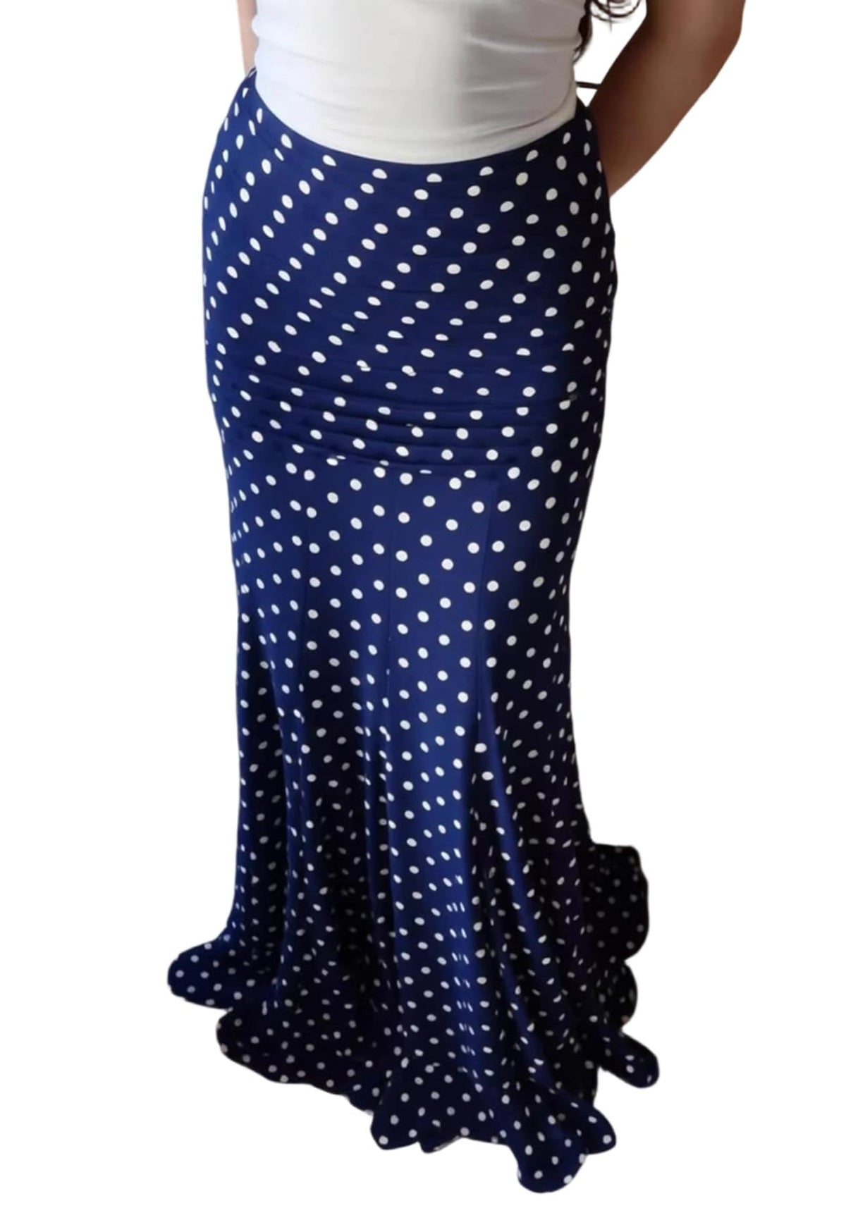 Women's Chiffon Polka Dot Maxi Skirt Ruched Mermaid Ruffle Skirts