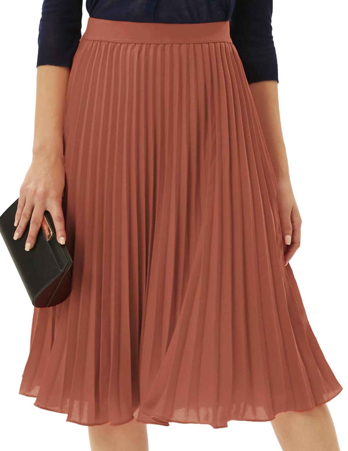 GRACE KARIN Pleated Midi Skirt for Women Chiffon A-Line Outfits