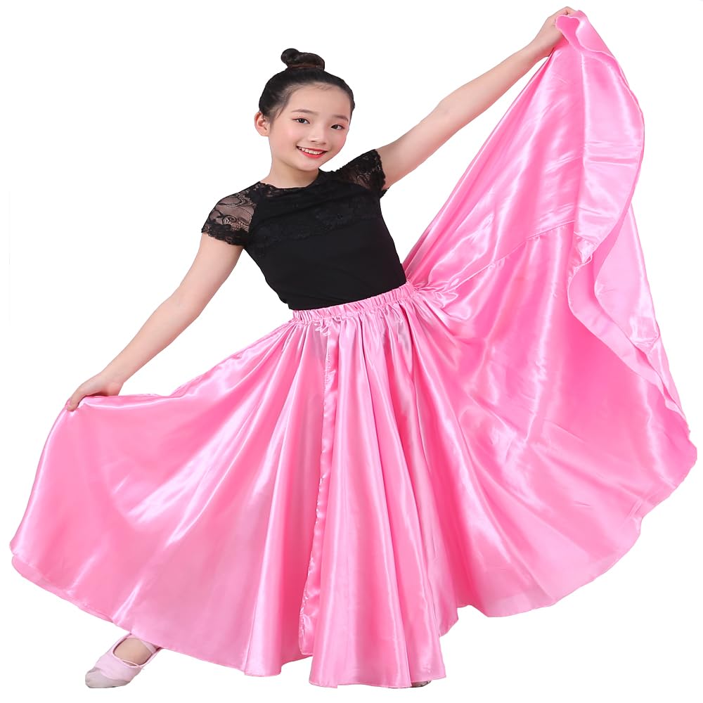 Girls Satin Full Dancing Circle Long Flowy Dance Skirt