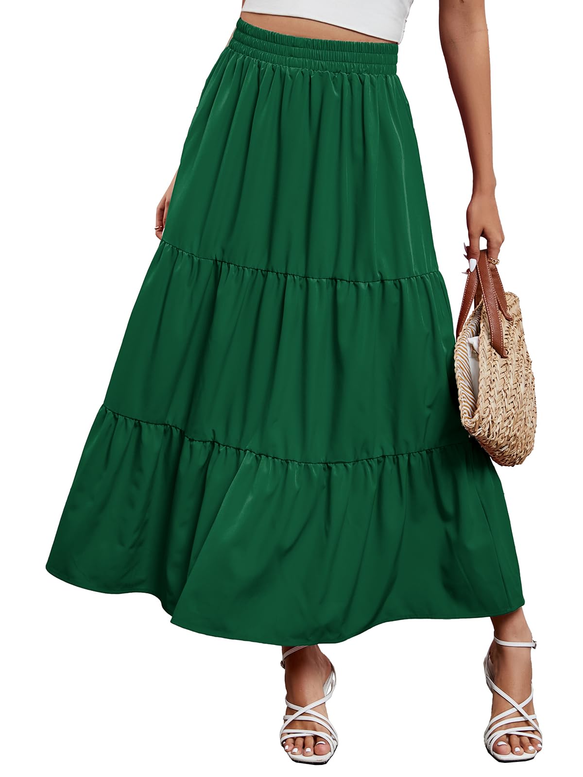 Arolina Maxi Skirts for Women Summer Boho Flowy Tiered Long Beach Skirt