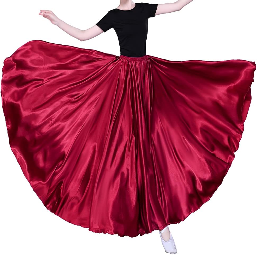 Women Long Tulle Shiny Satin Maxi Flowy Dance Skirt