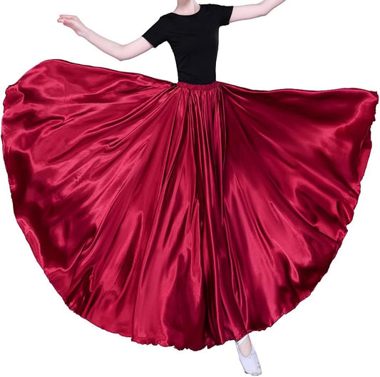 Women Long Tulle Shiny Satin Maxi Flowy Dance Skirt