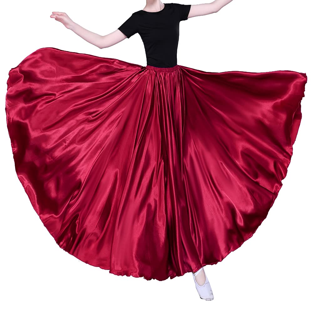 Women Long Tulle Shiny Satin Maxi Flowy Dance Skirt