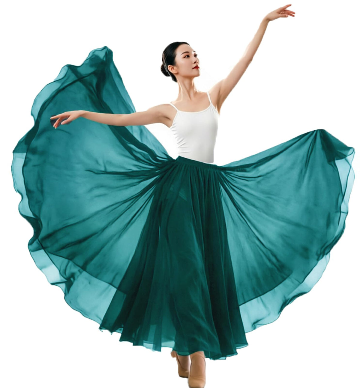 Women's Lyrical Dance Skirt Gradient Color Chiffon Long Swing Sheer Wrap Skirts for Modern Ballet Performance