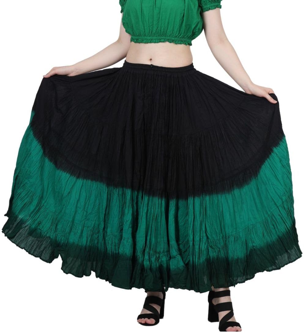 Wevez Women’s 40 Inch Cotton Full Circle Elastic Waist Tribal Fusion Belly Dance A Line Plus Size Maxi Skirt