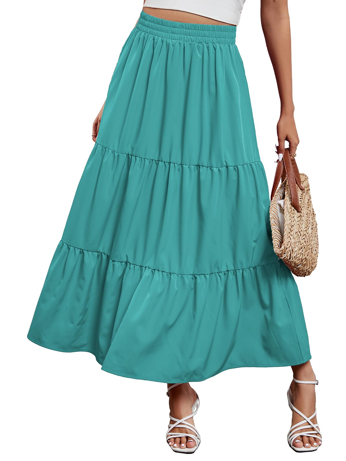 Arolina Maxi Skirts for Women Summer Boho Flowy Tiered Long Beach Skirt