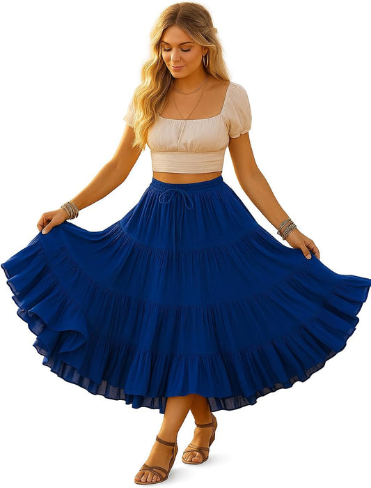 Women's 25 Yard Cotton Gypsy Skirt Boho Belly Dance Maxi Long Skirt