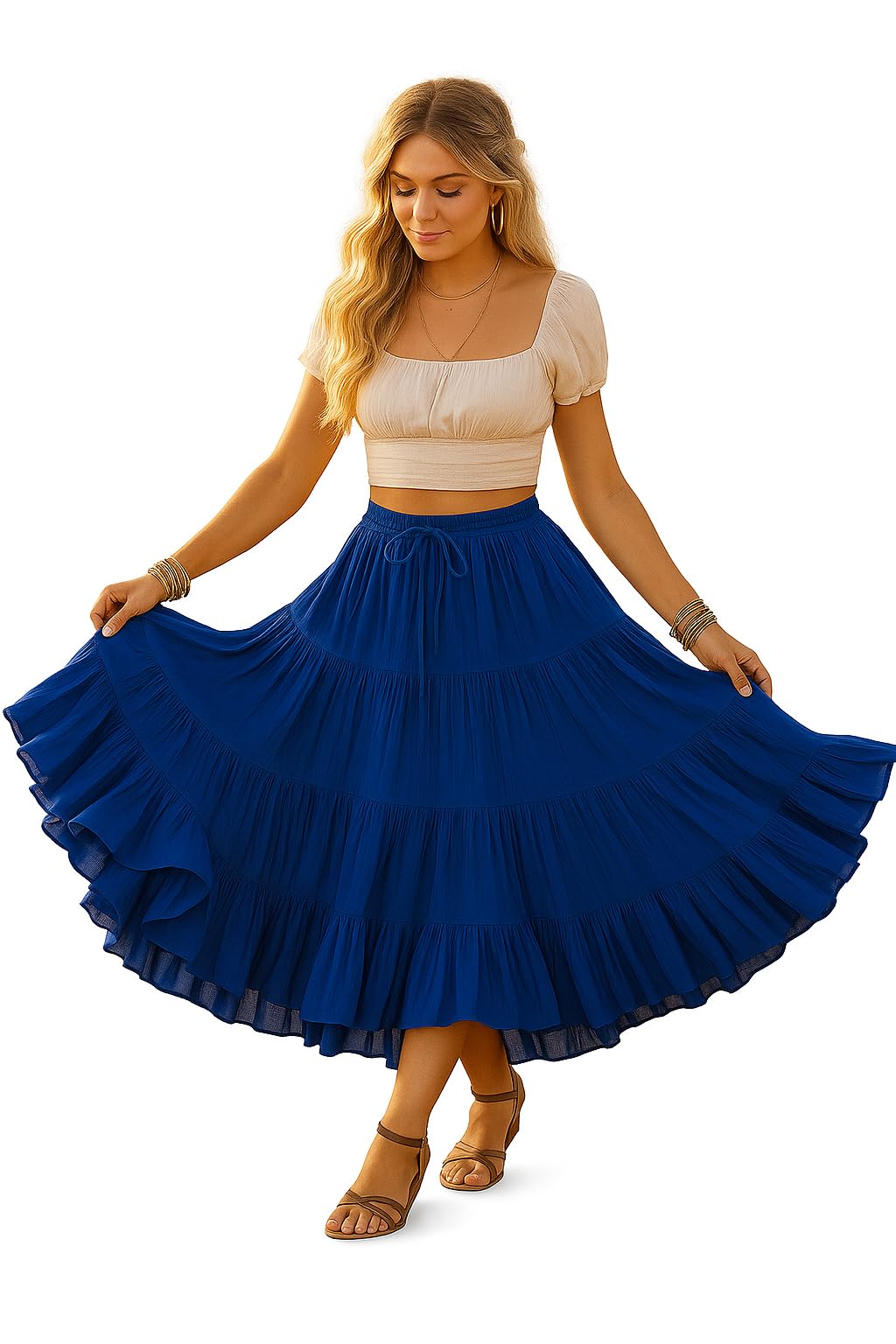 Women's 25 Yard Cotton Gypsy Skirt Boho Belly Dance Maxi Long Skirt
