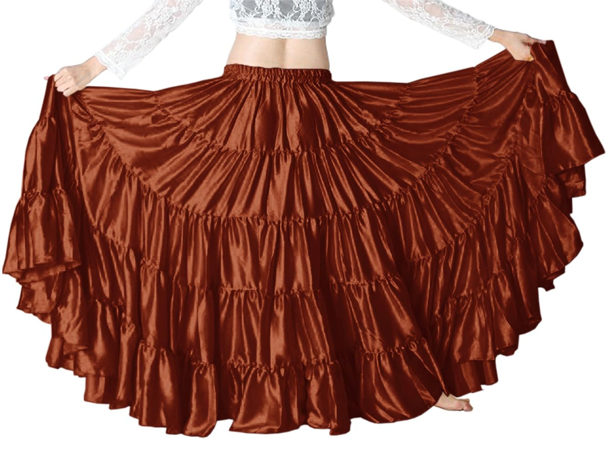 Indian Trendy Women's Satin 12 Yard 5 Tiered Gypsy Belly Dance Skirt Flamenco