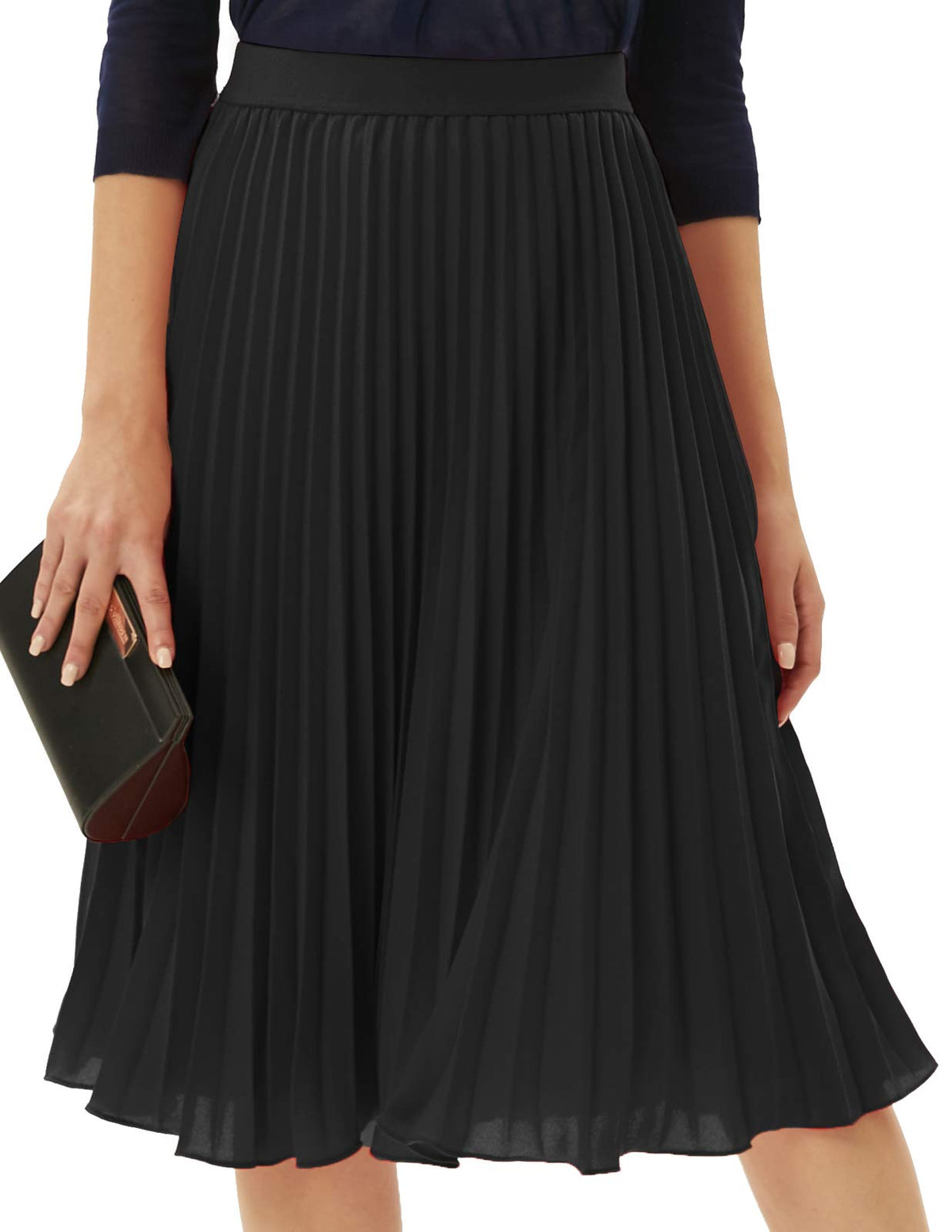 GRACE KARIN Pleated Midi Skirt for Women Chiffon A-Line Outfits