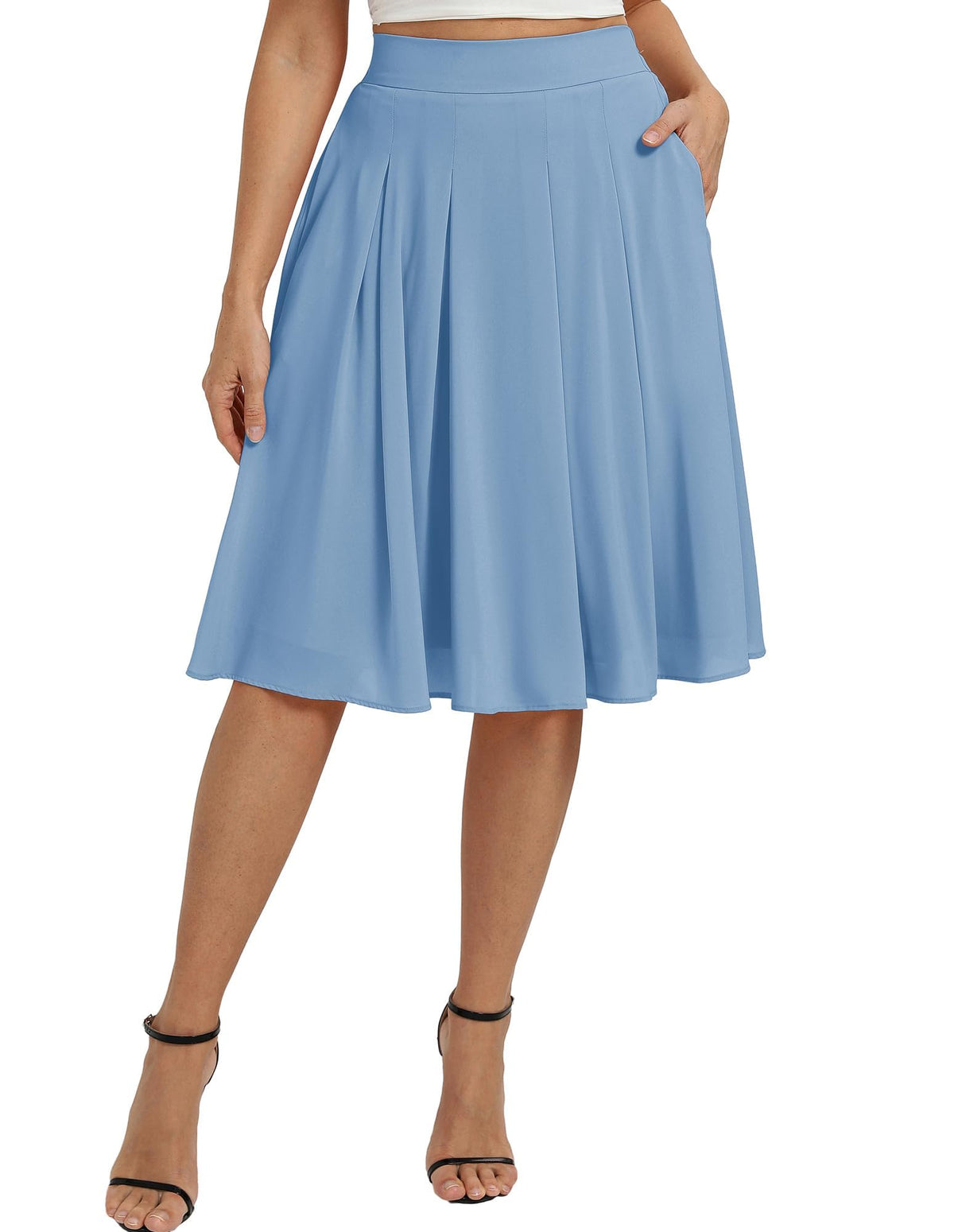 Belle Poque Women Pleated A Line Skirt Below Knee Length