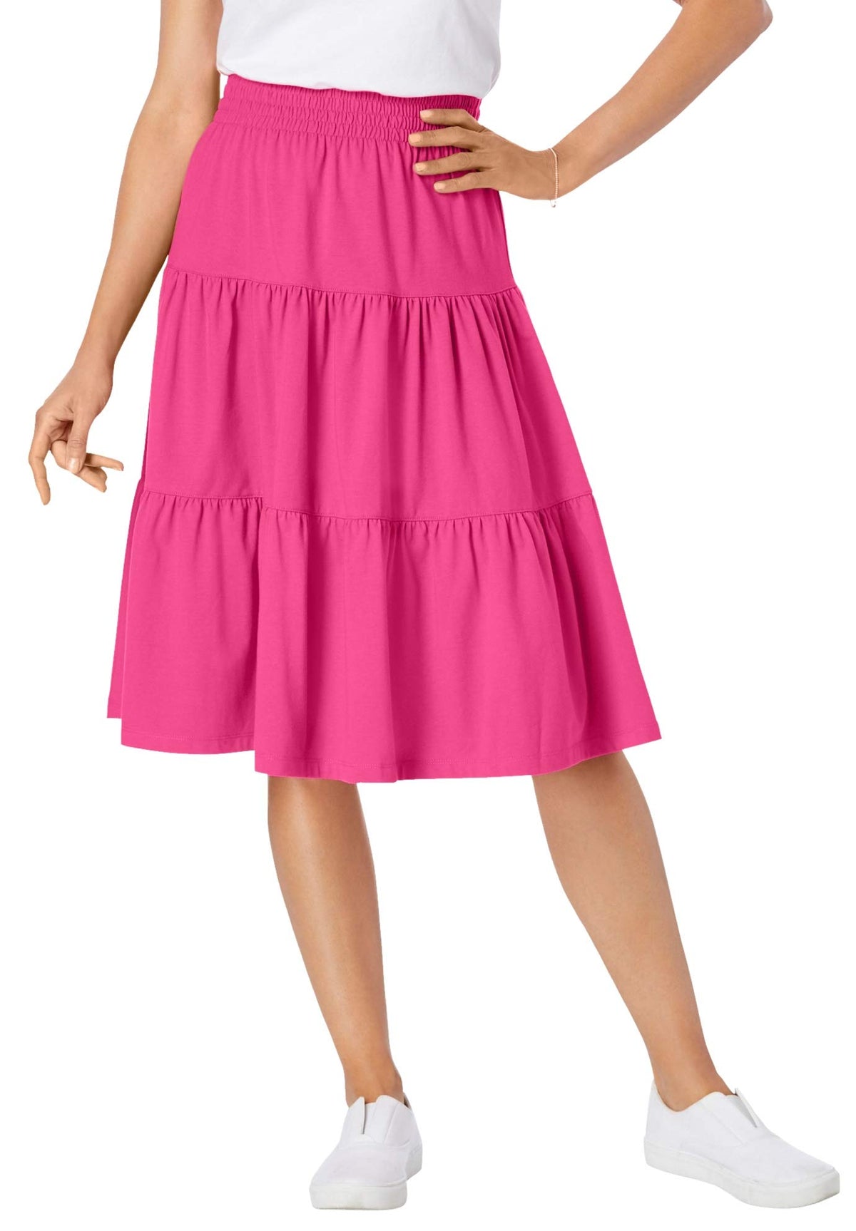 Woman Within Elastic-Waist Knit Tiered Skirt