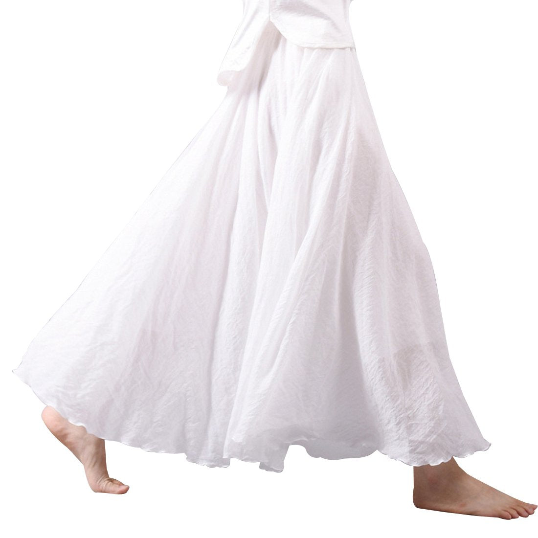 Kafeimali Women Bohemian Cotton Linen Double Layer Elastic Waist Long Maxi Skirt