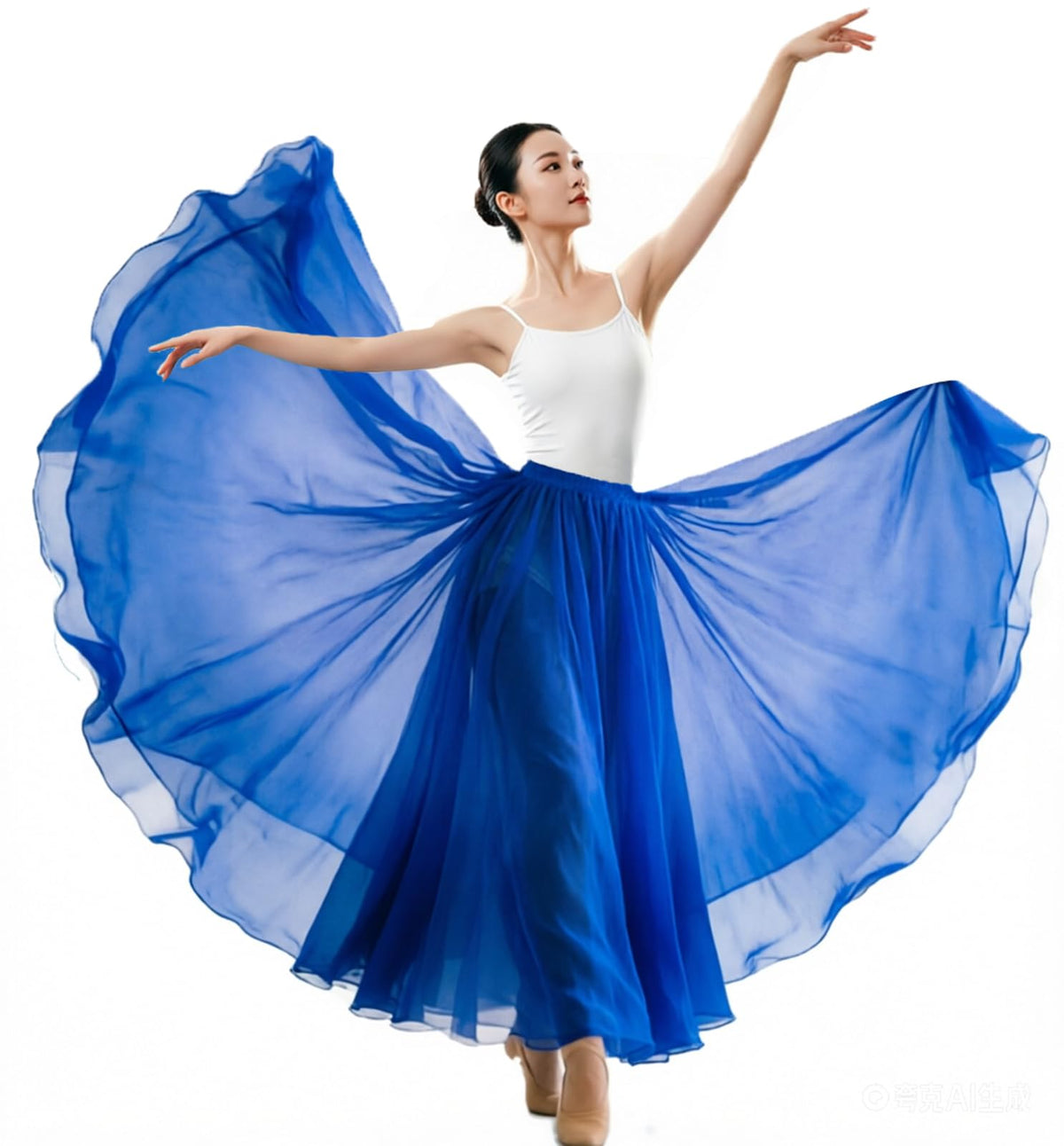 Women's Lyrical Dance Skirt Gradient Color Chiffon Long Swing Sheer Wrap Skirts for Modern Ballet Performance