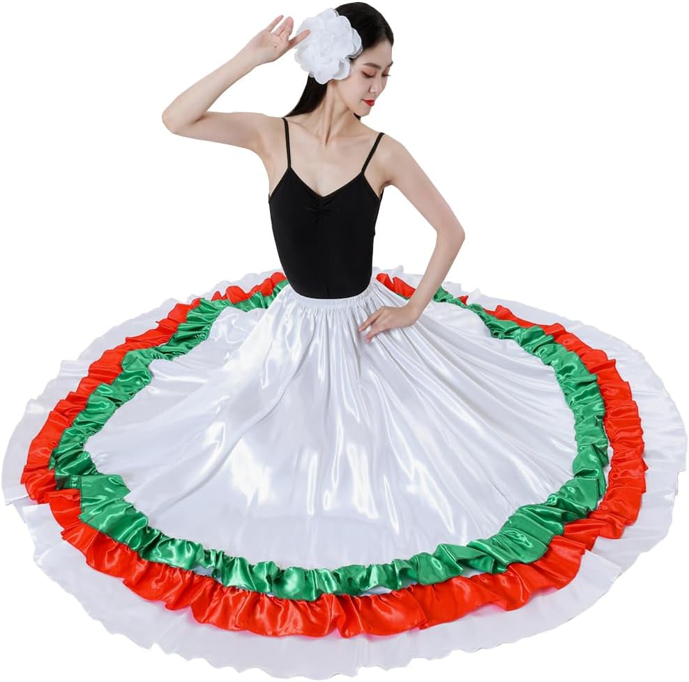 Adult Ruffles Black Red Green Maxi Long Dance Skirt