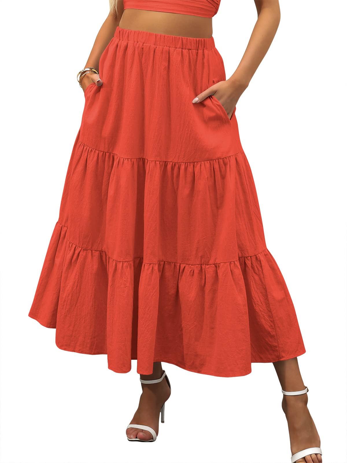 ANRABESS Women’s Summer Flowy Maxi Skirts with Pockets
