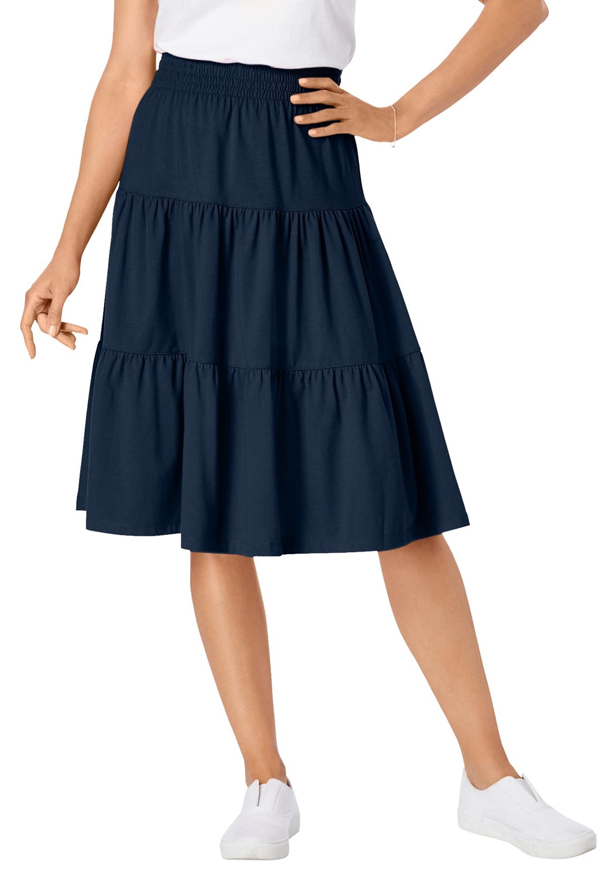 Woman Within Elastic-Waist Knit Tiered Skirt