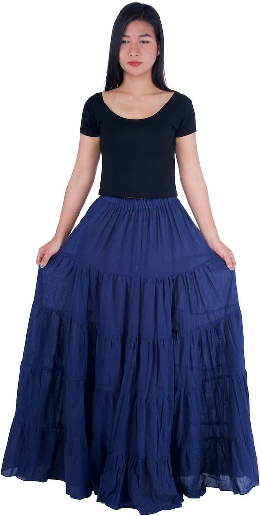 Lannaclothesdesign Women's Cotton Long Ruffle Maxi Skirt