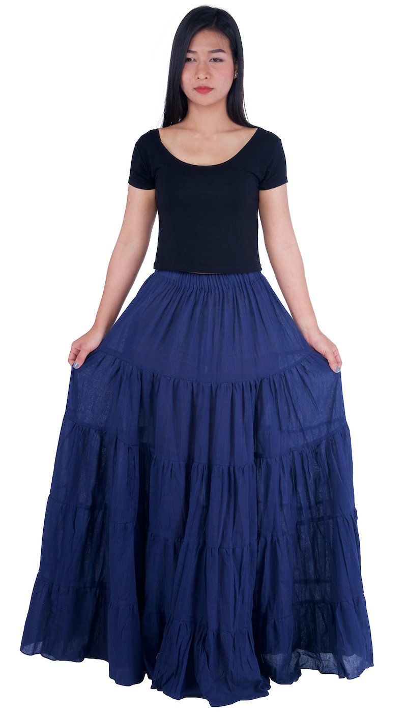 Lannaclothesdesign Women's Cotton Long Ruffle Maxi Skirt