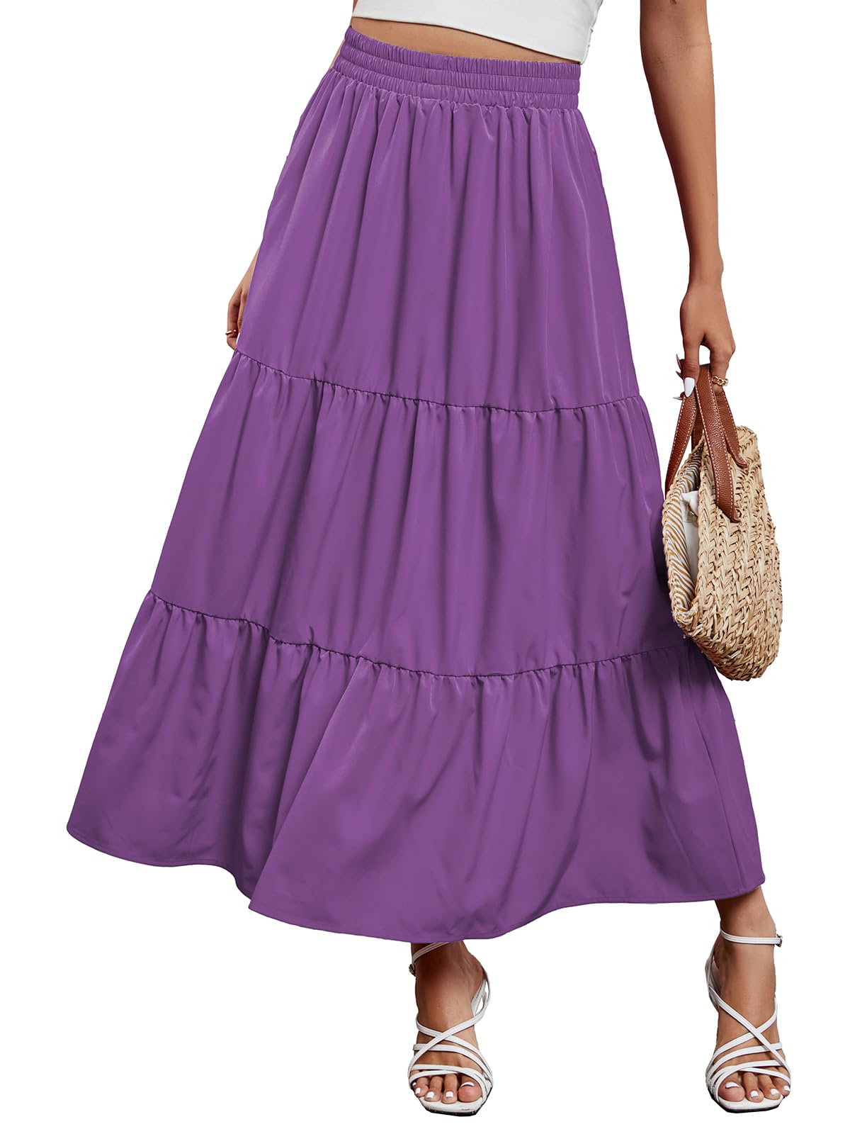 Arolina Maxi Skirts for Women Summer Boho Flowy Tiered Long Beach Skirt