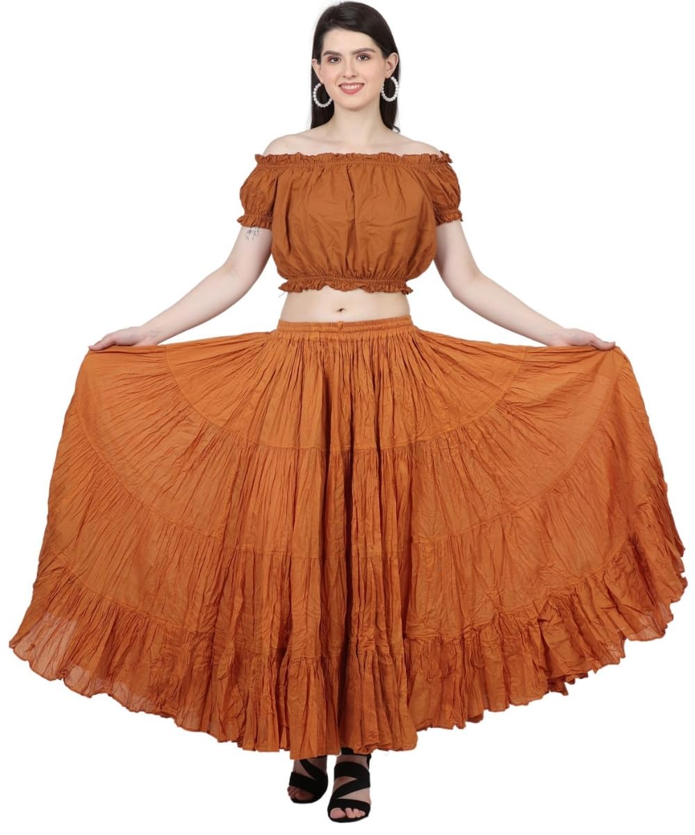 Wevez® Women's Plus Size Maxi Skirt Gypsy 25 Yard Long Flowy Solid Color Cotton Renaissance Skirt