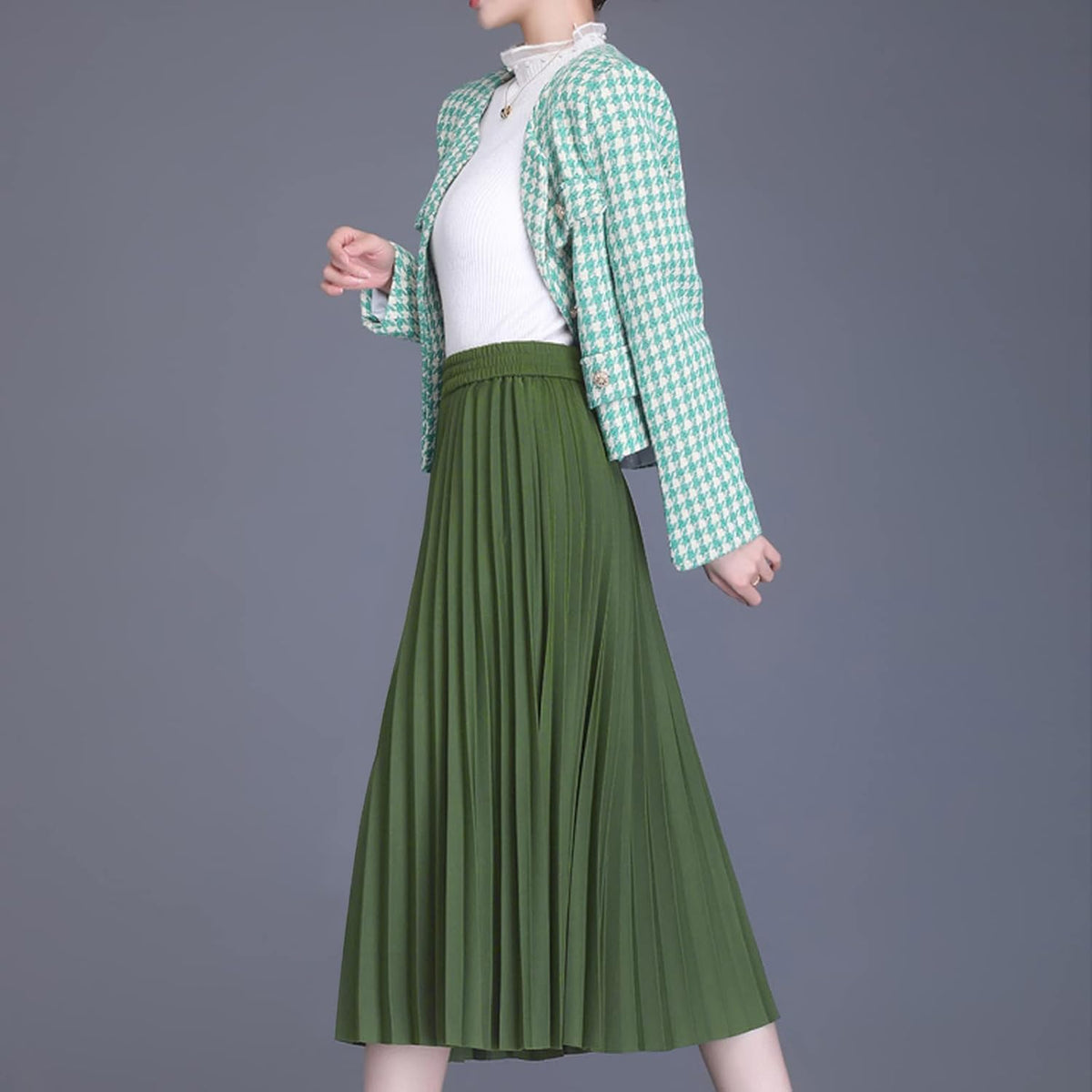 Basoteeuo Womens Skirt Leopard Print Midi Long Shirring Pleated Skirts High Waisted A Line Skirts
