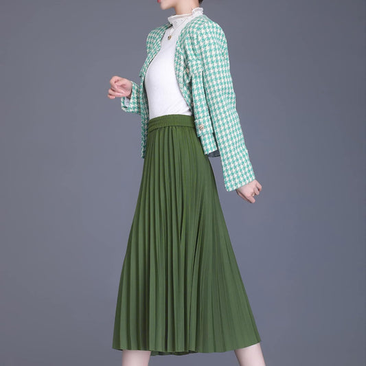 Basoteeuo Womens Skirt Leopard Print Midi Long Shirring Pleated Skirts High Waisted A Line Skirts