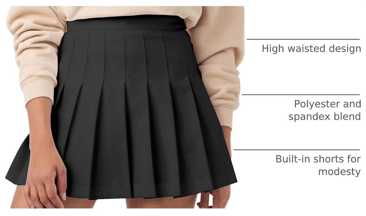 SCKTOO Women's High Waist A-Line Pleated Tennis Mini Skirt Built-In Shorts