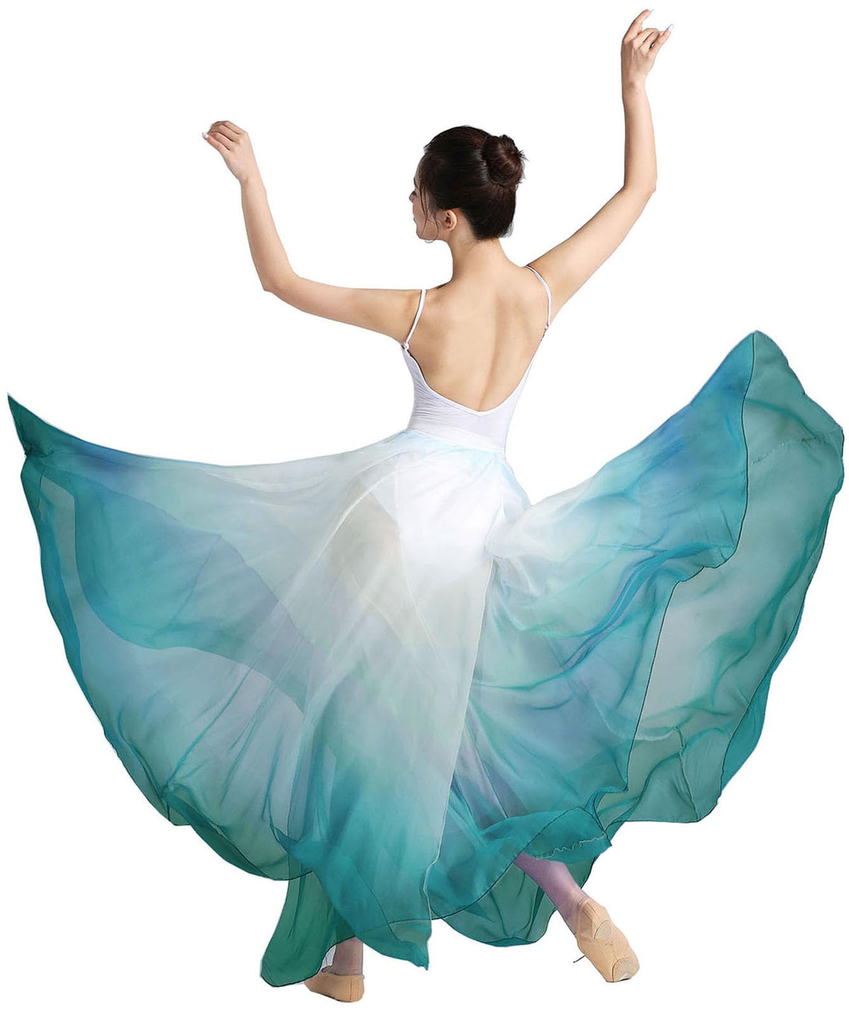Women's Lyrical Dance Skirt Gradient Color Chiffon Long Swing Sheer Wrap Skirts for Modern Ballet Performance