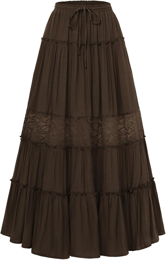Scarlet Darkness Women's Boho Maxi Skirts Flowy Lace Long Renaissance Skirt