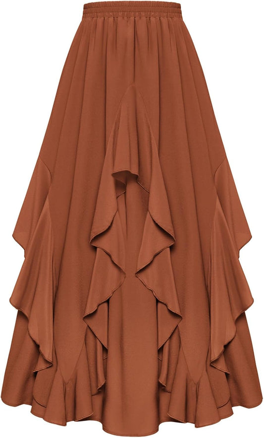Scarlet Darkness Long Skirts for Women Ruffled Flowy Renaissance Maxi Skirt