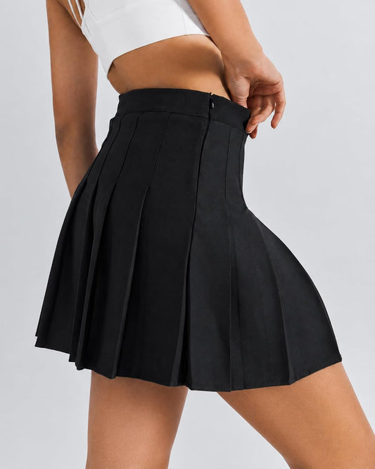 SCKTOO Women's High Waist A-Line Pleated Tennis Mini Skirt Built-In Shorts