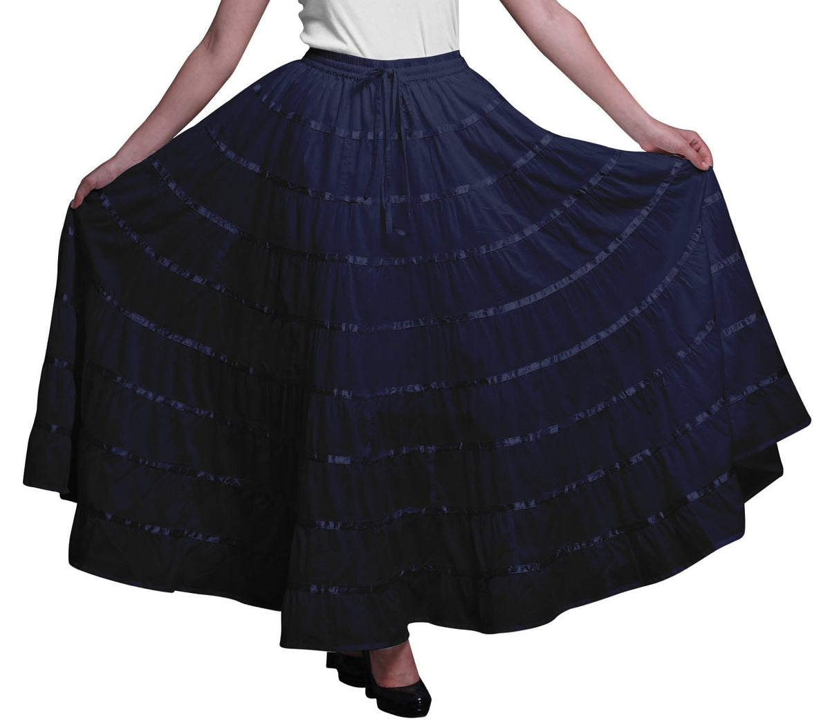 Solid Long Maxi Cotton Beach Wear Skirt for Women Elastic Waist Skirt Summer Wear