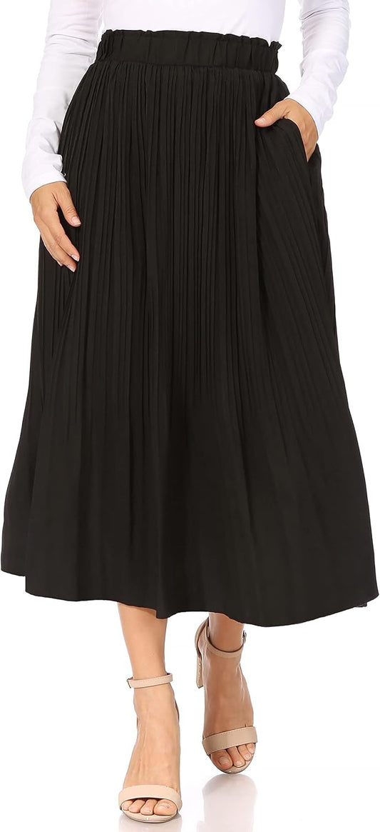 Simlu Pleated Midi Skirts for Women with Pockets, Elastic High Waisted Skirt Reg & Plus Size Womens Summer Skirts Trendy 2023