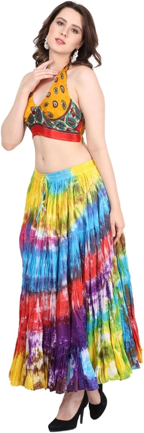 Wevez Women's 25 Yard Casual High Waist Long Maxi Skirt with Elastic Waistband Flared Cotton Skirts for Women