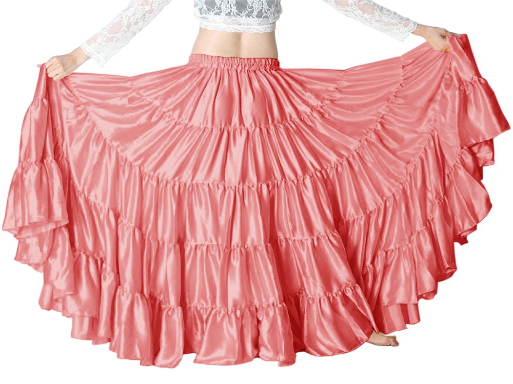 Indian Trendy Women's Satin 12 Yard 5 Tiered Gypsy Belly Dance Skirt Flamenco