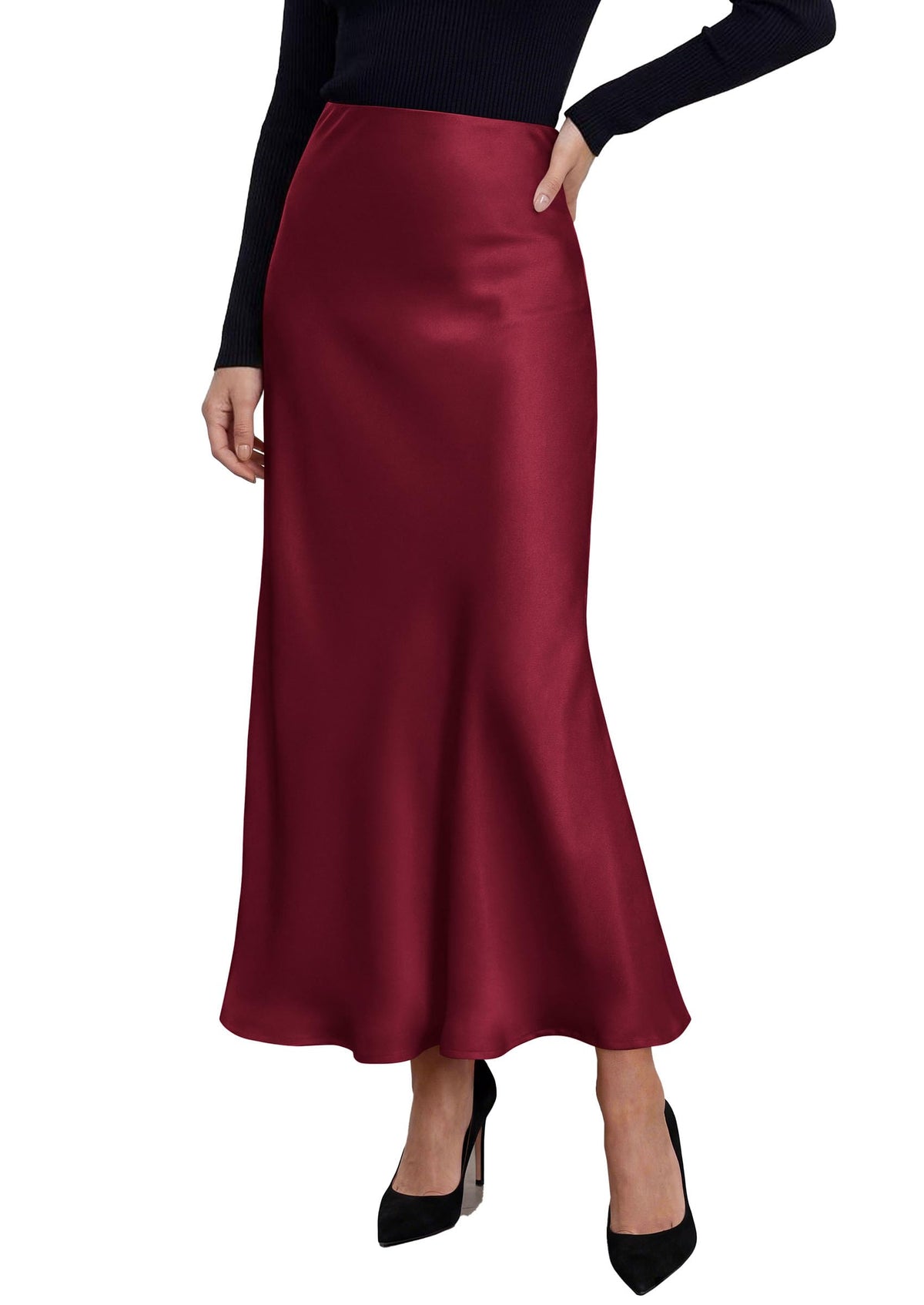 PRETTYGARDEN Women's Silk Satin Maxi Skirts Fall Clothes