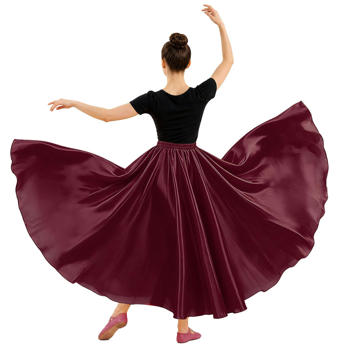 Womens Satin Long Maxi Dance Skirt with 360 & 540 Degrees for Performance Daily Wear
