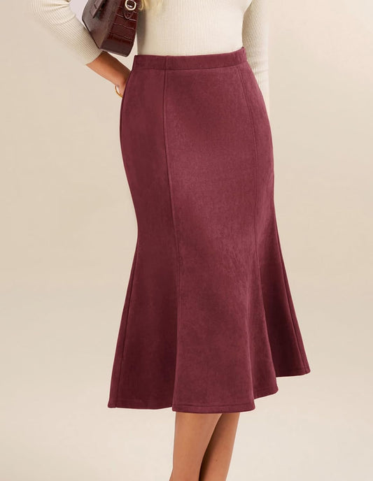 Belle Poque Women's Faux Suede Skirts High Elastic Waist Mermaid Skirt Fall Winter Midi Skirt Trendy 2026