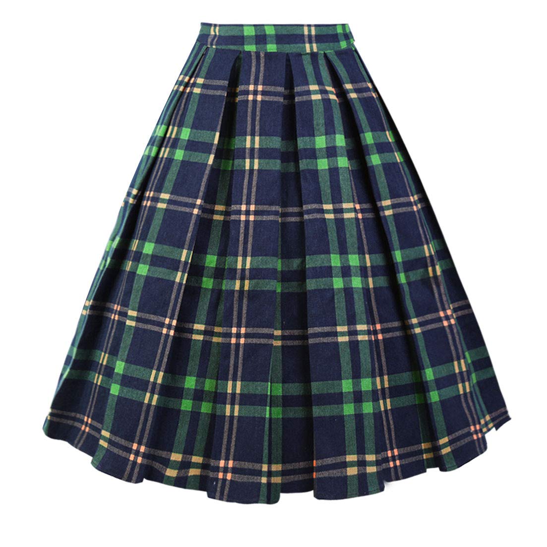 Girstunm Womens Pleated Vintage A line Midi Skirt
