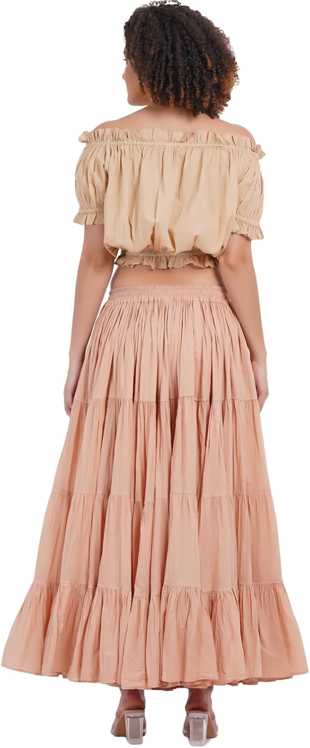 Wevez® Women's Plus Size Maxi Skirt Gypsy 25 Yard Long Flowy Solid Color Cotton Renaissance Skirt